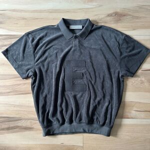 Fear of God Essentials Unisex Kids 10 Short-Sleeve Terry Velour‎ Polo Gray Green